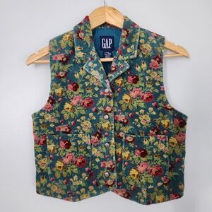 GAP Floral Corduroy Vest - Green and Red
